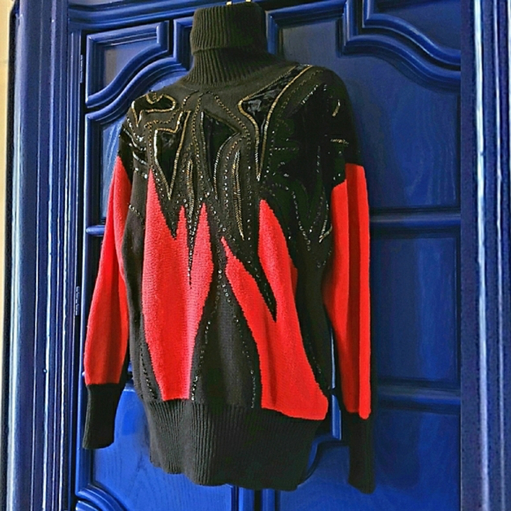 Vintage Velvet Sequin Beaded Maximalist Sweater